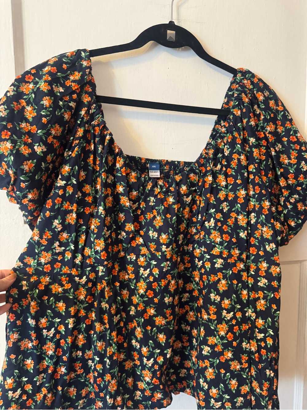 Old Navy Navy Top with Orange Floral Print